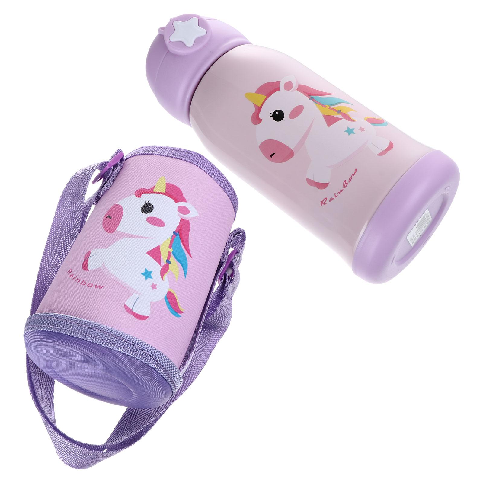 1Pc 500ML Di Động Thép Không Gỉ Trẻ Em Giữ Nhiệt Cốc Cốc Hút Chân Không Trẻ Em Dễ Thương Nhiệt Nước Thermocup Có Ống Hút màu Tím