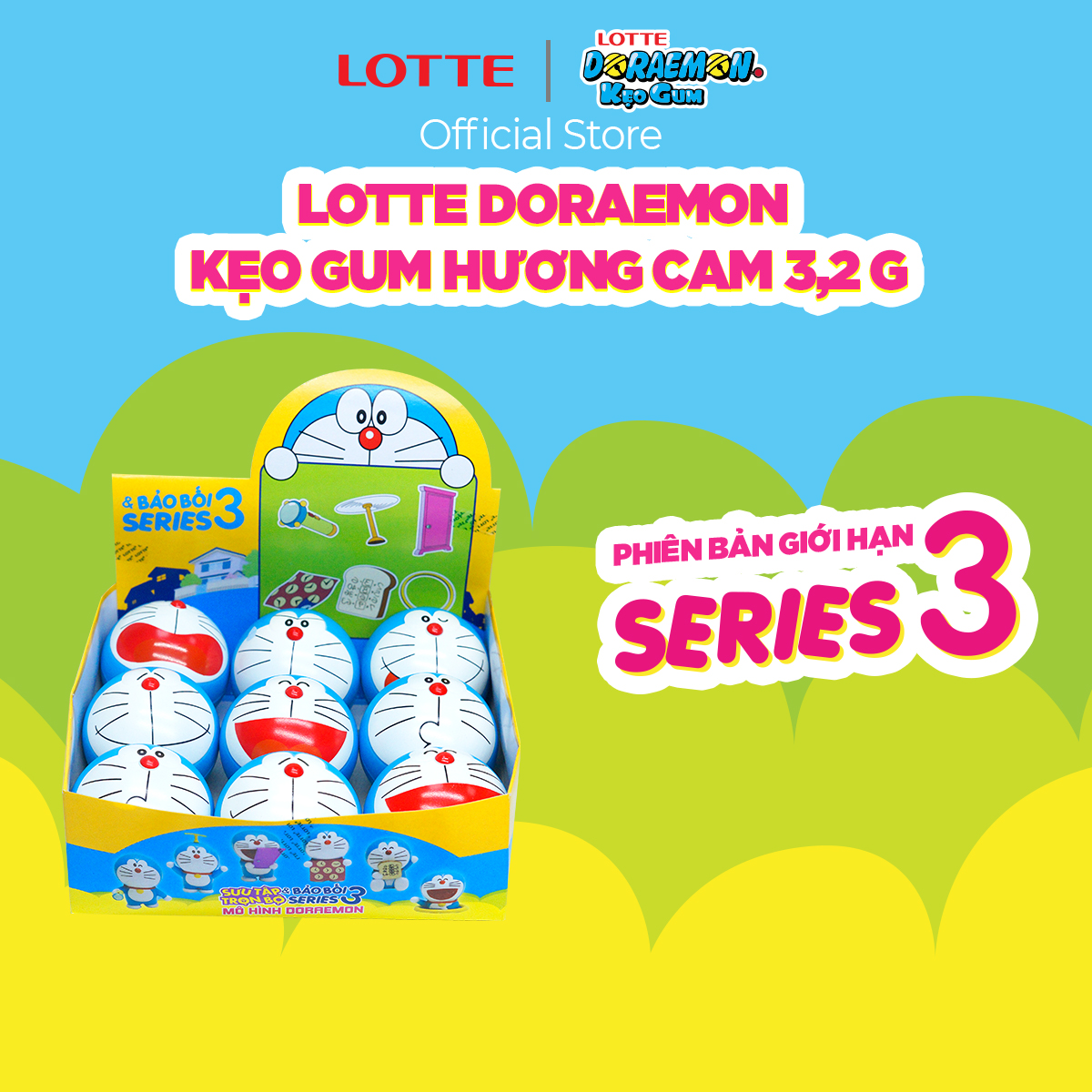 Combo 9 hộp Lotte Doraemon - Kẹo gum hương cam 3 g