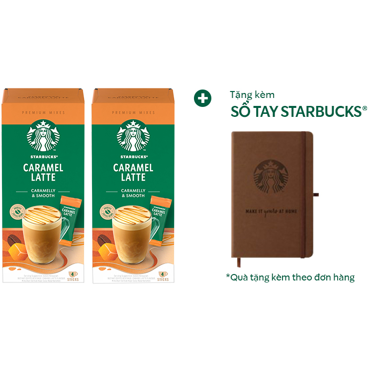 Combo 2 hộp Cà phê hòa tan cao cấp Starbucks Caramel Latte (Hộp 4 gói x 23g)  - [Tặng 1 Sổ tay Starbucks]