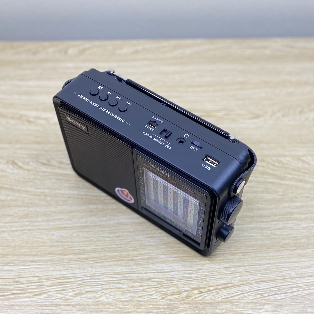 Đài Radio Shuae SW-666BT 12Band Fm/Am/Sw, Bluetooth/Usb/Thẻ Nhớ, Đài Nghe Nhạc Cao Cấp-Hàng Chính Hãng
