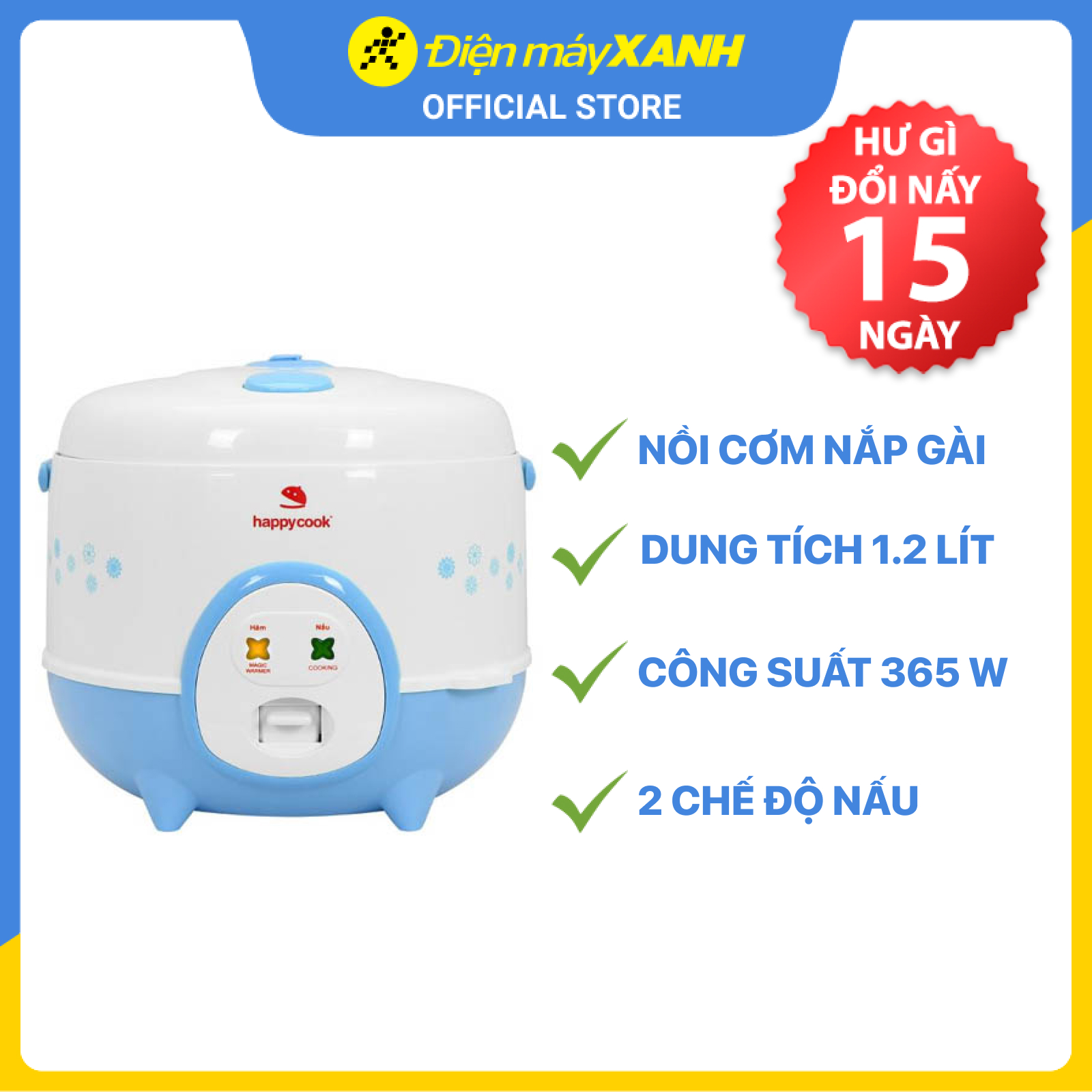 Nồi Cơm Điện HappyCook HC-120 - Xanh - Hàng chính hãng