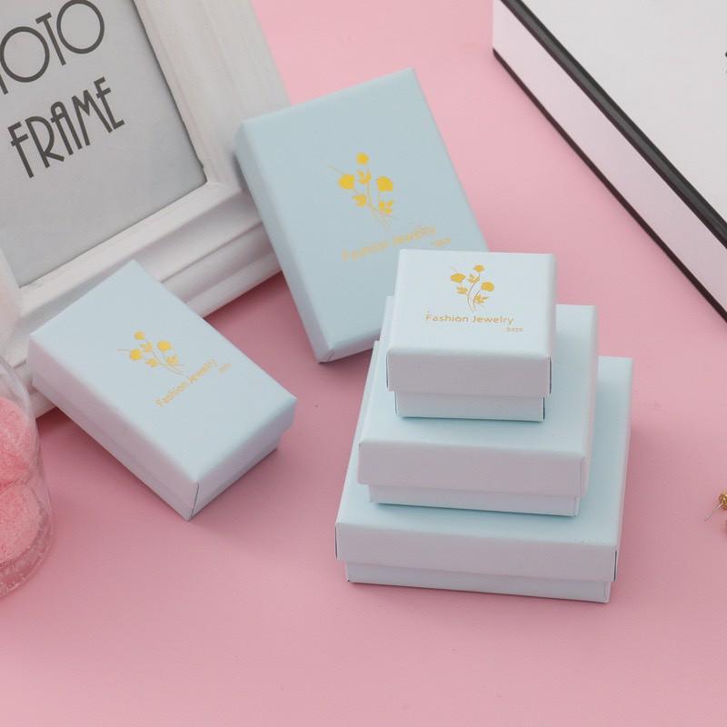 Hộp quà tặng hộp trang sức Màu xanh pastel họa tiết Lá Vàng sang trọng chất liệu cao cấp