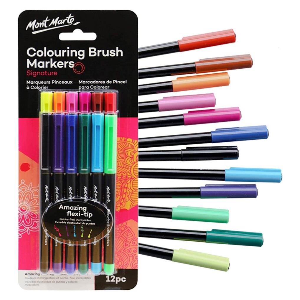 Hình ảnh Bộ Bút Cọ Coloring Brush 12 Màu Mont Marte - Colouring Brush Markers Signature 12pc - MPN0104