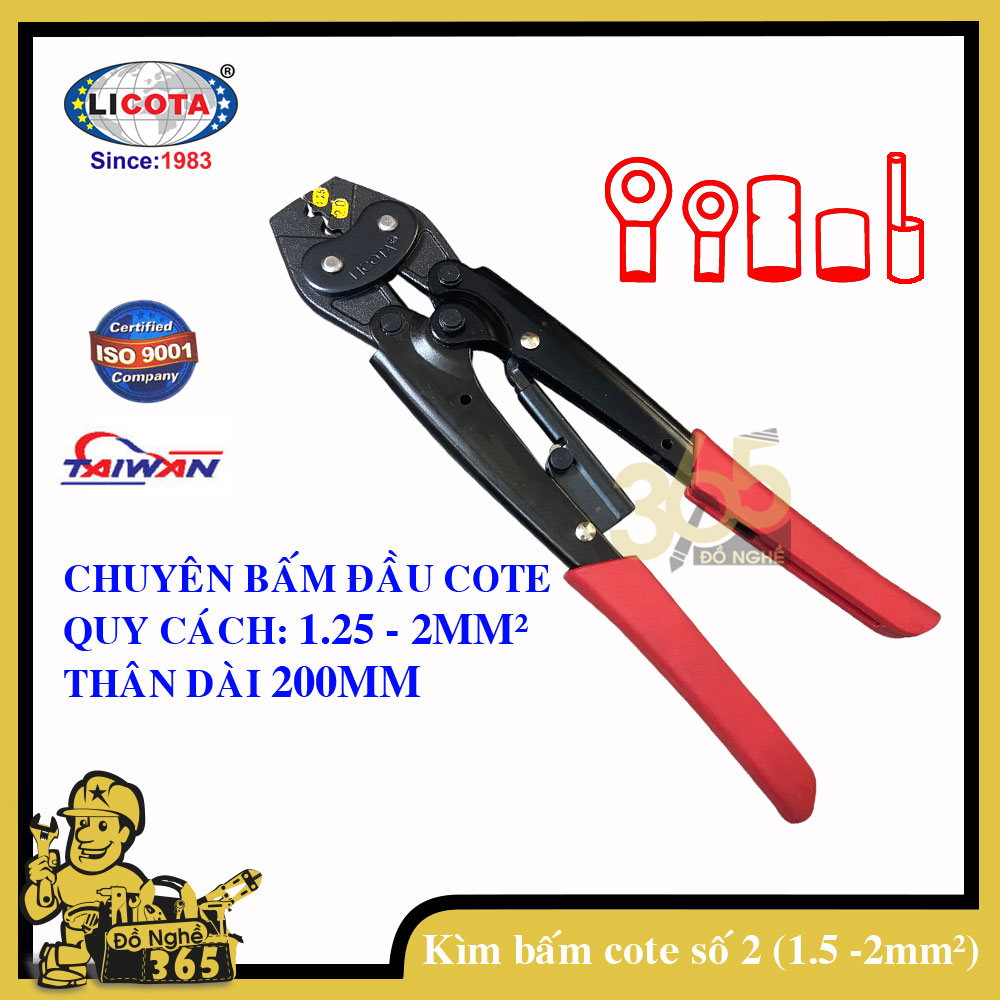 Kìm bấm đầu cote số 2 (1.25 -&gt; 2.5 mm2) Licota ( kìm bấm cos)