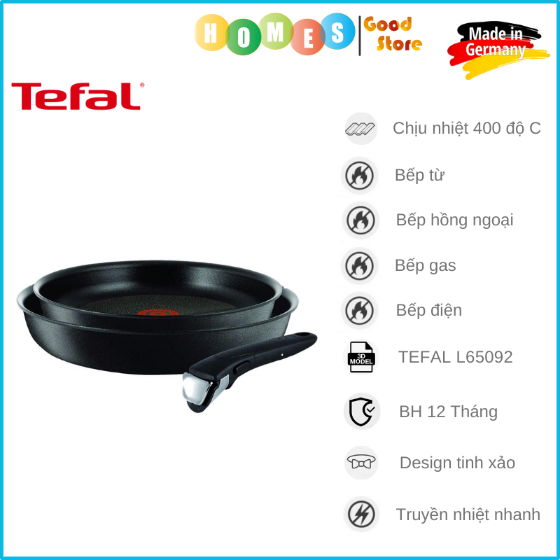 Bộ Chảo Rời Chống Dính TEFAL L65092 Ingenio Expertise 24 &amp; 28 Cm, Nhập Khẩu Đức, Phủ Titanium Excellence Bền Gấp 6 Lần Chảo Thường - Hàng Nhập Khẩu