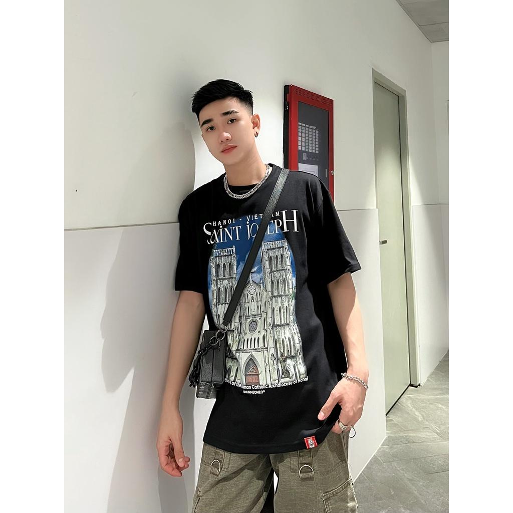 Áo thun in Nhà Thờ Hà Nội - Unisex - From Rộng Tay Lỡ - Vải Thun Cotton 100% - Ủn Ủn Meo Meo