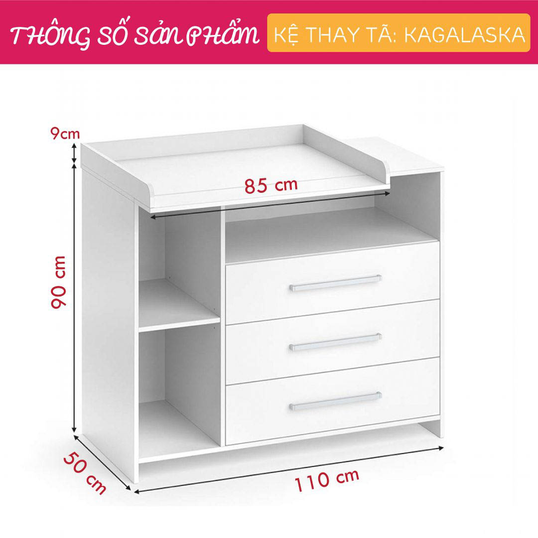 Kệ gỗ thay tã cho bé SMLIFE Kagalaska  | Gỗ MDF dày 17mm chống ẩm | D110xR50xC90cm