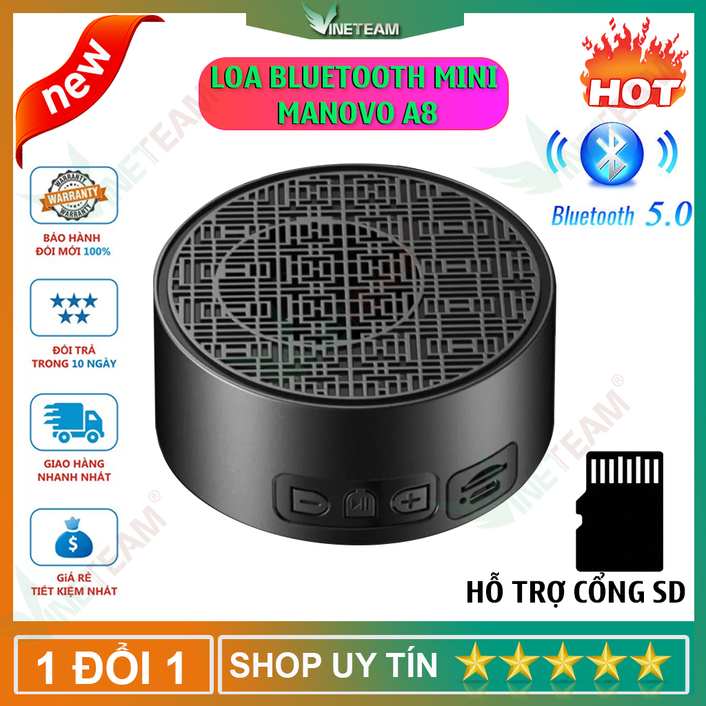 Loa Bluetooth 5.0 Siêu Trầm Manovo A8 Âm Thanh HIFI Bass Cực Mạnh Hỗ Trợ Thẻ Nhớ Pin 1000mAh - Hàng Nhập Khẩu