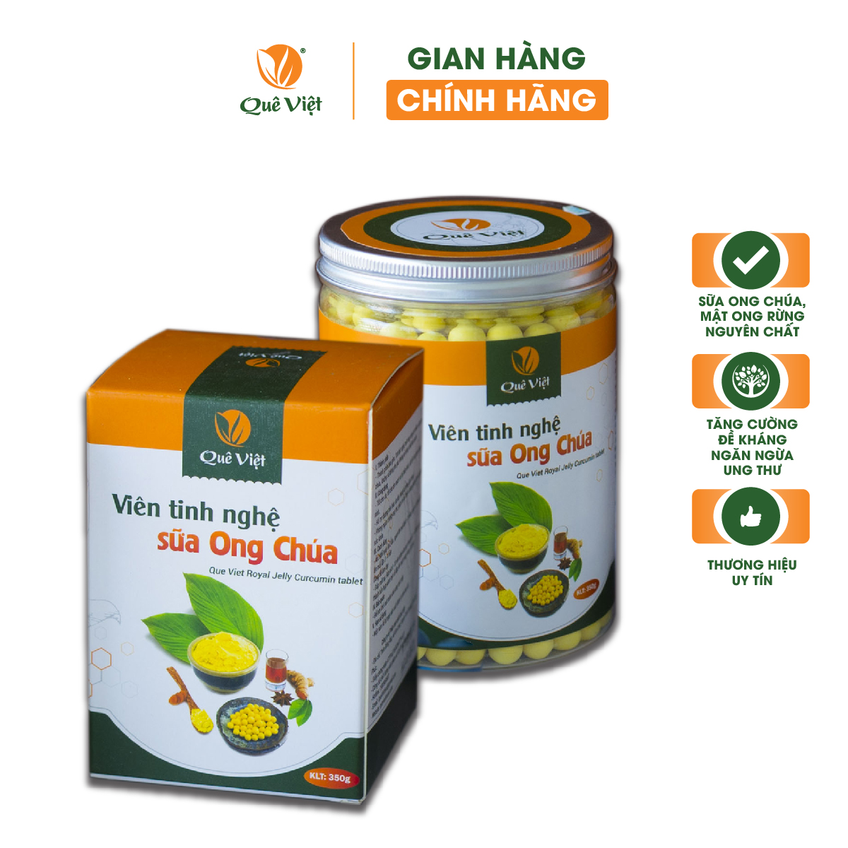 Viên Tinh nghệ sữa ong chúa Quê Việt - tăng sức đề kháng, kháng viêm, chống oxy hóa, ngăn ngừa ung thư