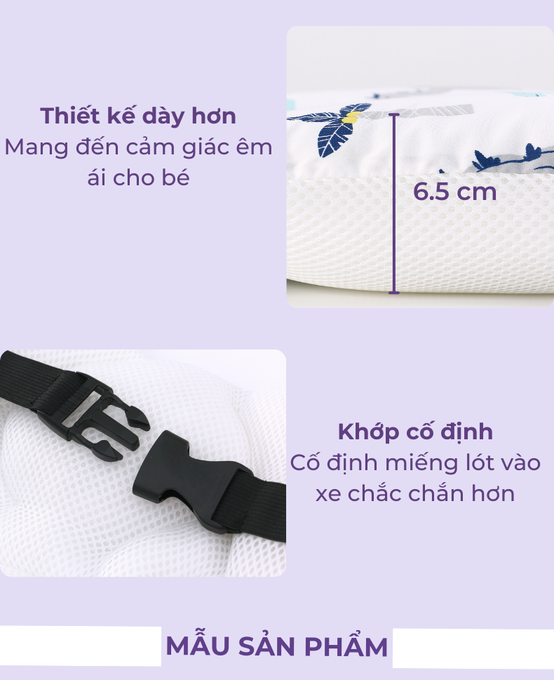 Miếng lót xe đẩy dày 6.5cm MiracleBaby  đệm Cotton dày dặn, phụ kiện xe đẩy êm ái cho bé