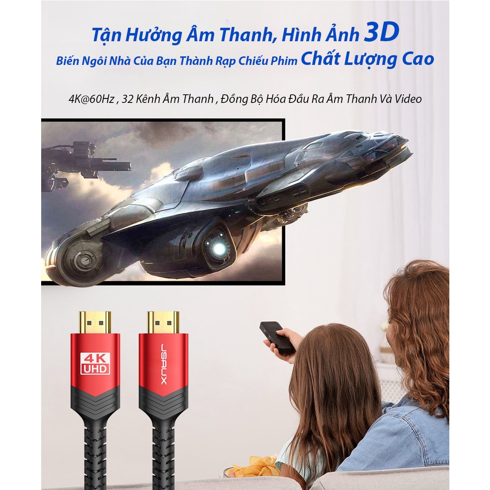 Hàng chính hãng - Cáp HDMI 2.0 JSAUX 4K 60Hz 3M Đầu Nối Mạ Vàng Chống Nhiễu - Tương Thích Với Tất Cả Cổng Kết Nối HDMI - HDMI to HDMI