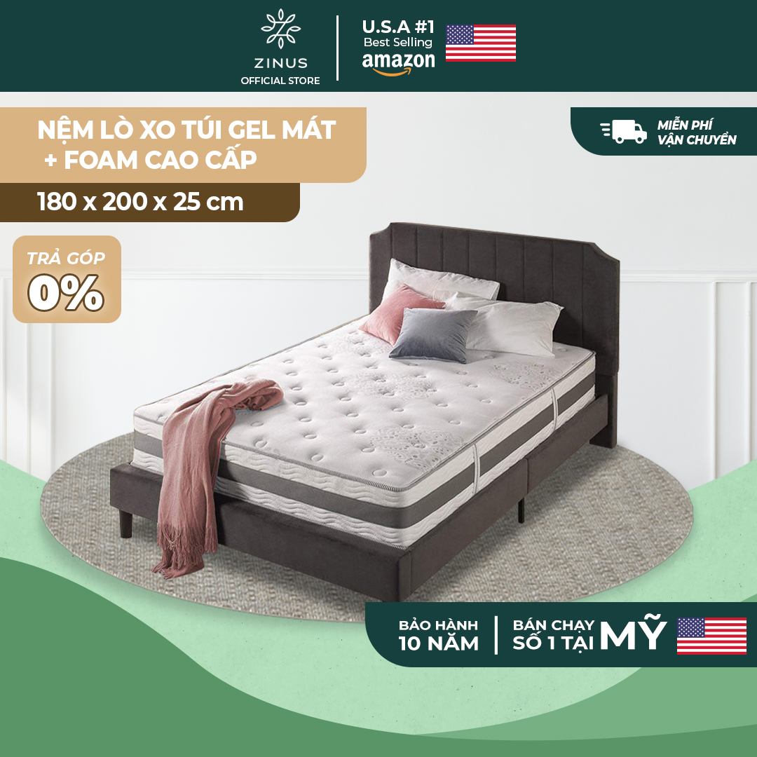 Nệm lò xo túi hút chân không Gel mát cao cấp Zinus - Gel-Infused Memory Foam Hybrid Spring Mattress