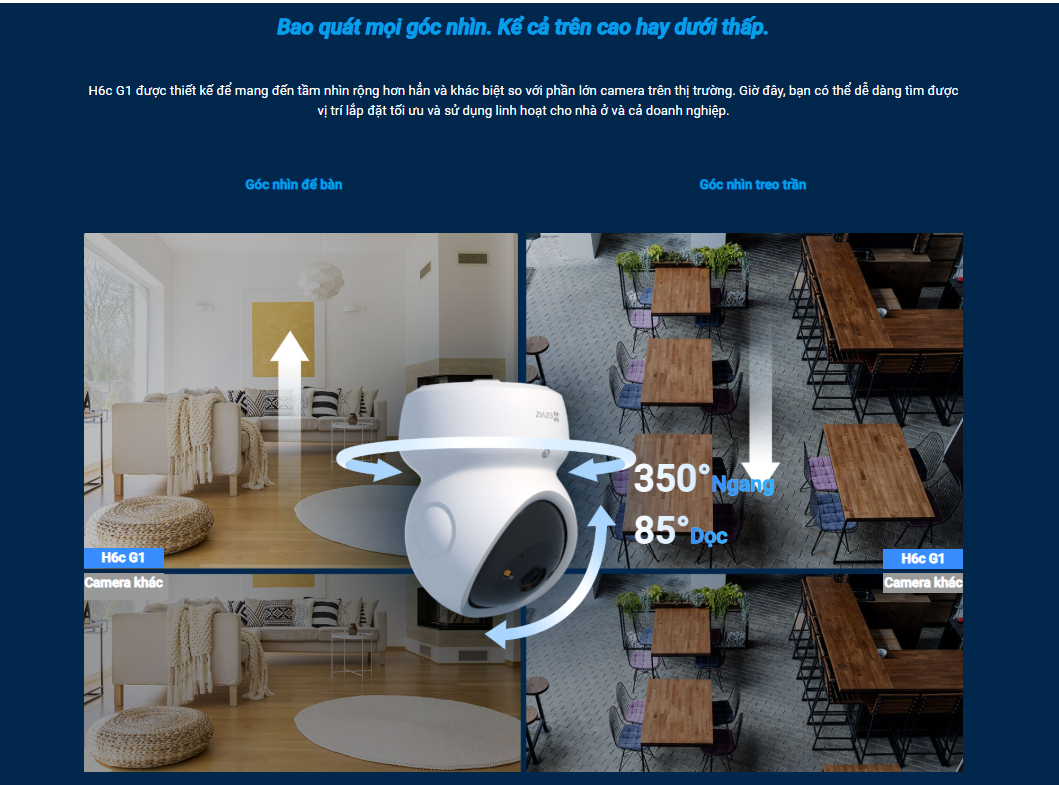 Camera wifi trong nhà EZVIZ H6C G1 4K Sắc nét, AI nhận diện người, thú cưng - hàng chính hãng