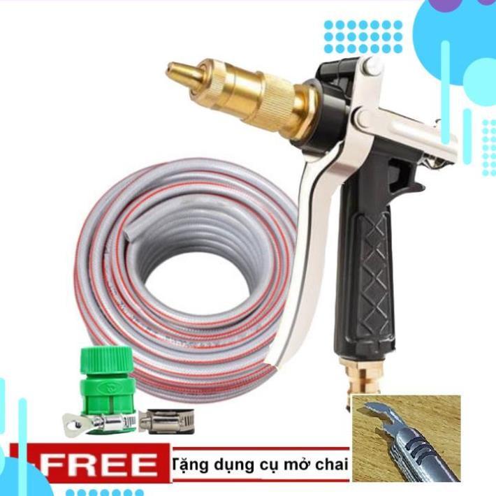 Bộ dây vòi xịt ️bơm nước phun sương️ , tăng áp 3 lần, loại 20m 206236 đầu đồng,đai + mở chai