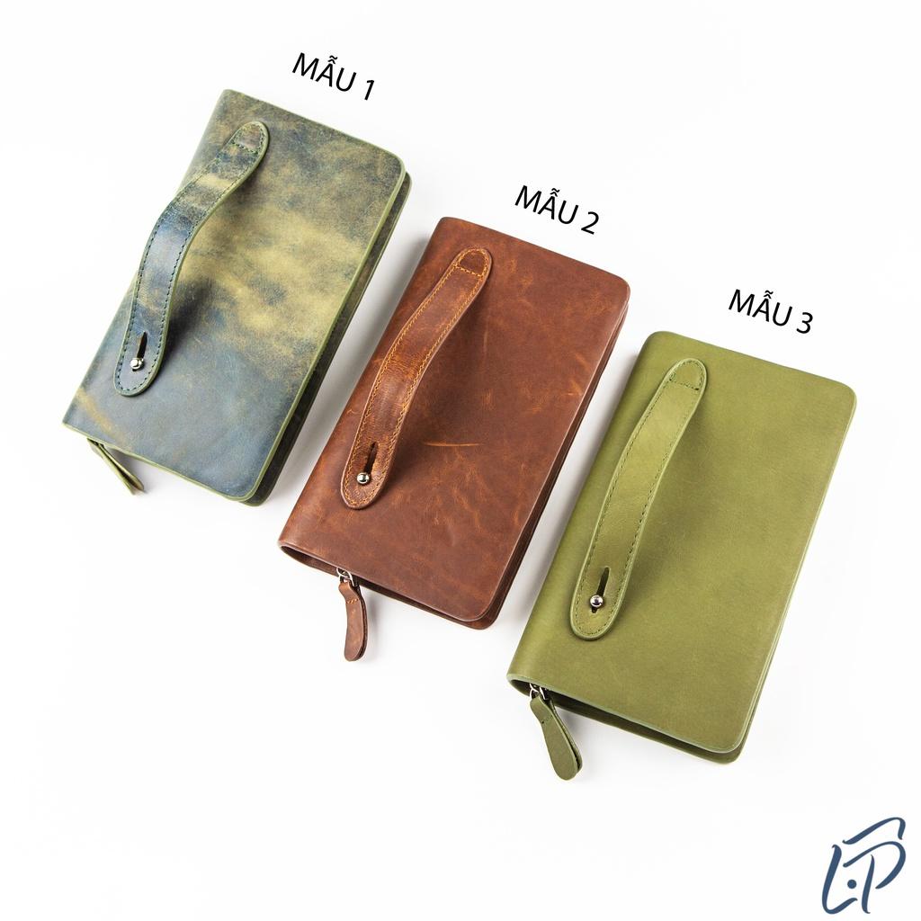 Ví dài cầm tay da sáp, clutch nam da bò sáp một khóa kéo LPC88