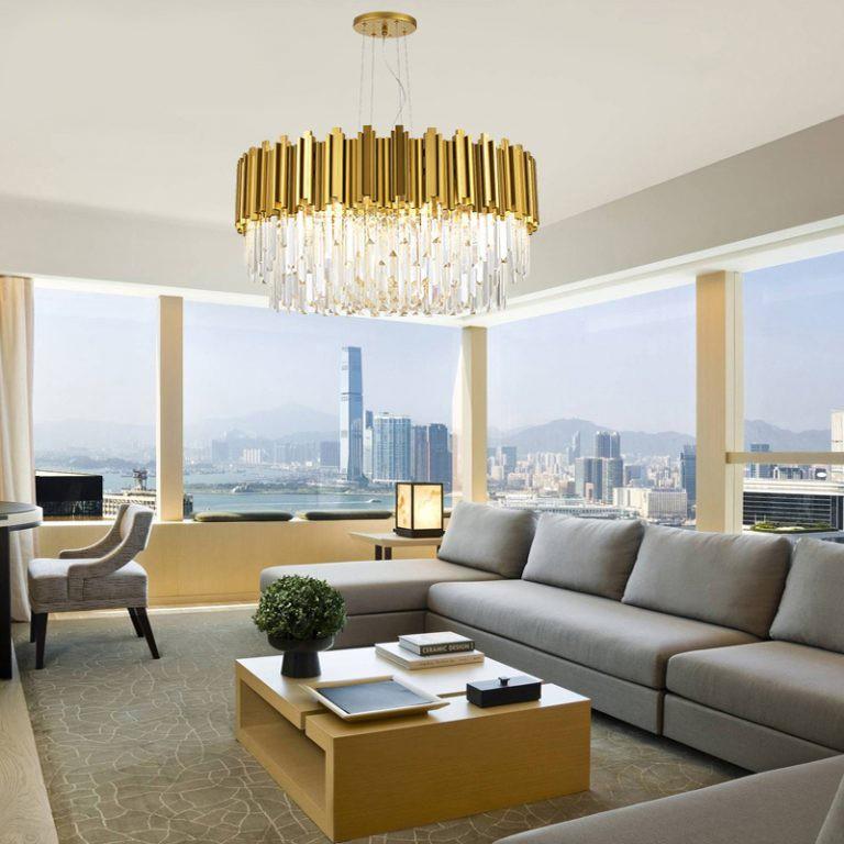 Đèn chùm pha lê loại tròn và hình chữ nhật phong cách hiện đại trang trí nội thất sang trọng