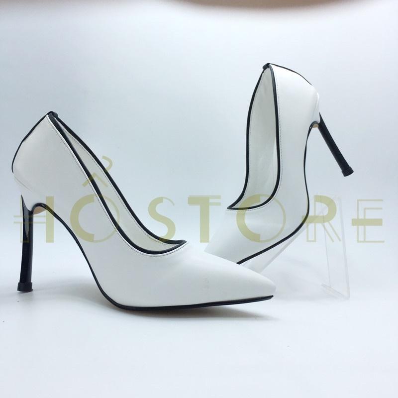Sandal nữ giày cao gót bít mũi gót nhọn cao 9p màu trắng