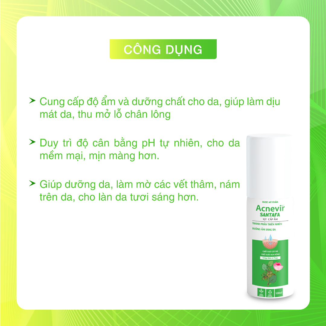 Xịt khoáng dưỡng ẩm Acnevir Santafa - Cung cấp độ ẩm và dưỡng chất cho da, làm mờ các vết thâm, nám trên da