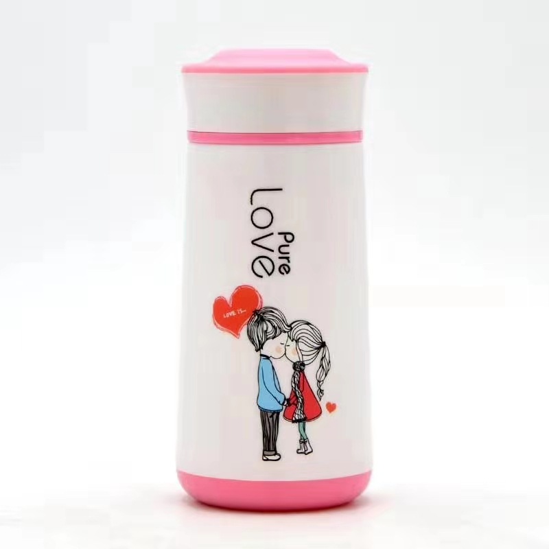 Bình Nước Thủy Tinh Bọc Nhựa Couple 350ML (Họa Tiết Màu Ngẫu Nhiên)