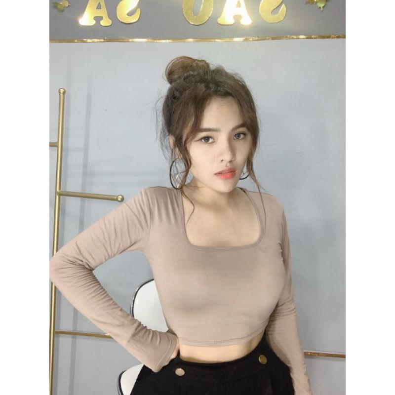 Áo thun body cổ vuông tay dài