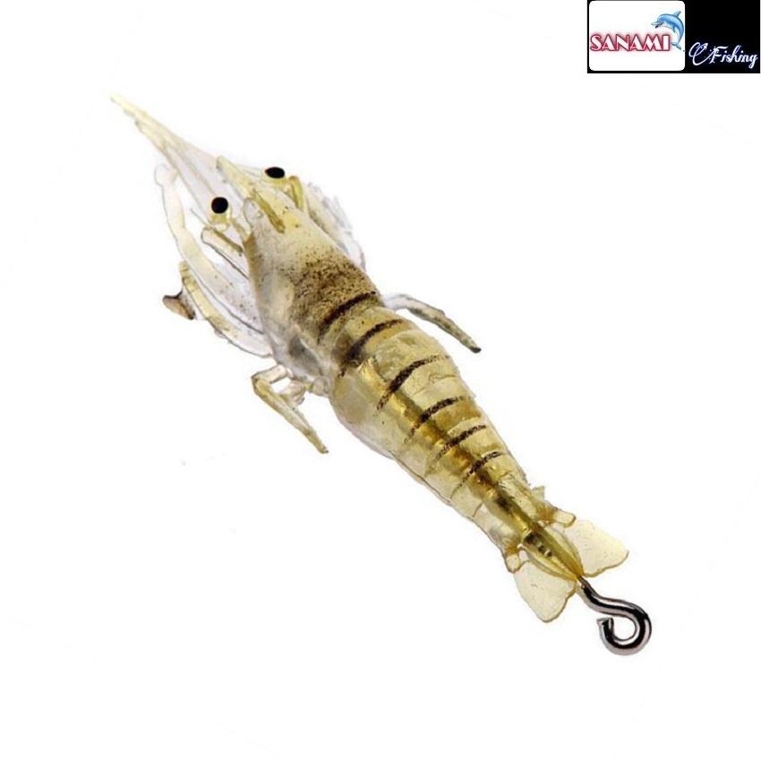 Mồi Tôm giả có lưỡi câu lure Vỉ 10 Con, Mồi Câu Cá Sanami Fishing, mồi câu lure siêu nhạy.