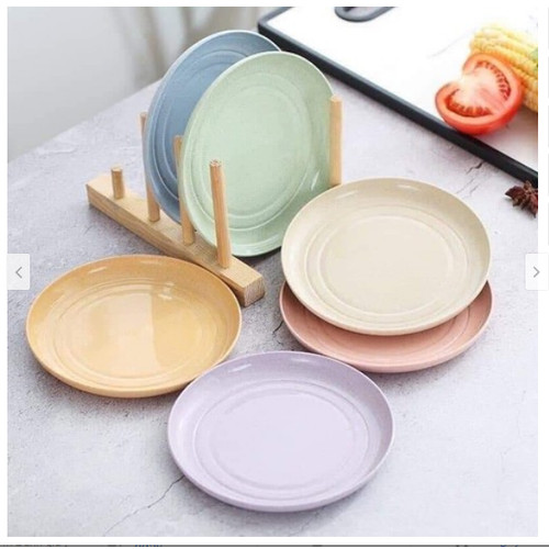 Set 6 đĩa nhựa lúa mạch 6 màu đựng thức ăn - Bộ đĩa tròn lúa mạch nhỏ gọn, tiện lợi, an toàn cho sức khỏe - Tặng miếng rửa bát silicon