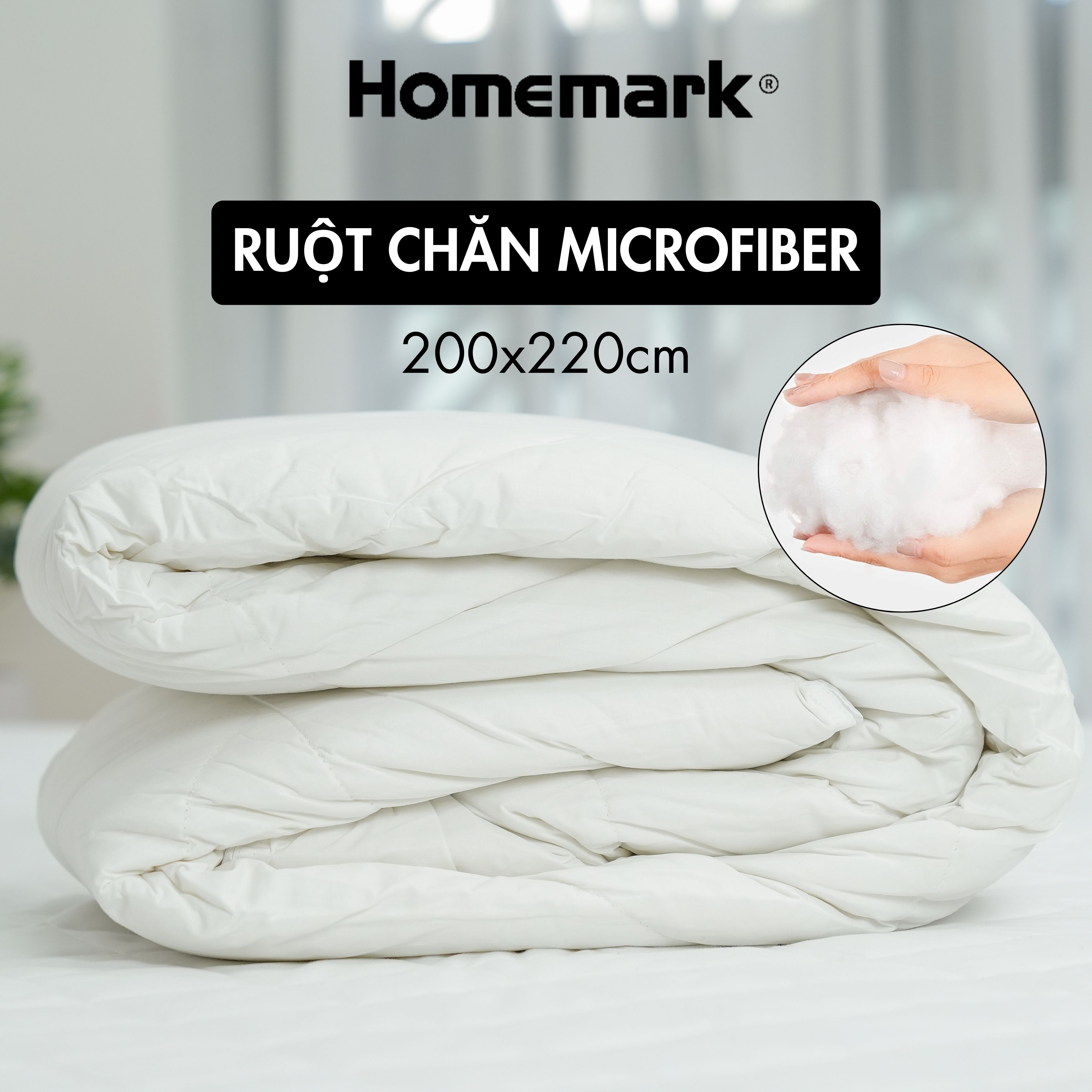 Ruột Chăn Bông Siêu Nhẹ Microfiber Cao Cấp Homemark Lông Vũ Nhân Tạo Kháng Khuẩn 200X220 Cm - Free Size 200X220