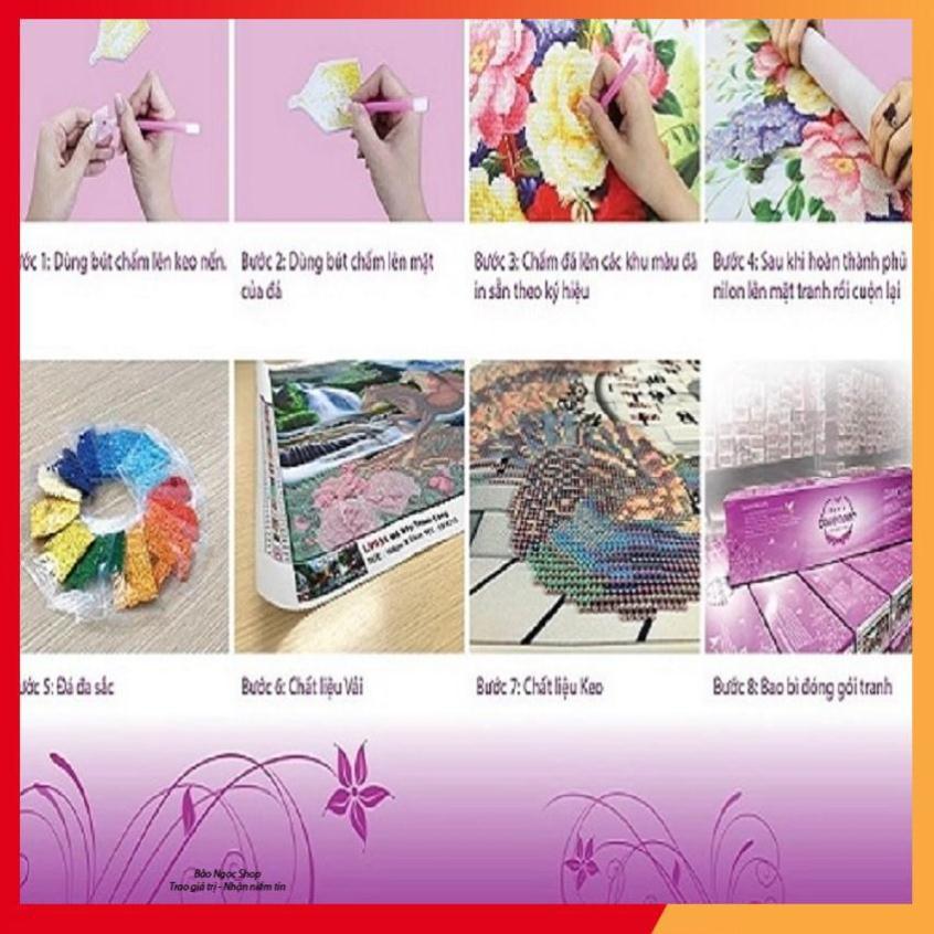 Tranh đính đá Bình hoa lan trắng Kt 57*70 cm | Tranh thêu chữ thập Bình hoa lan