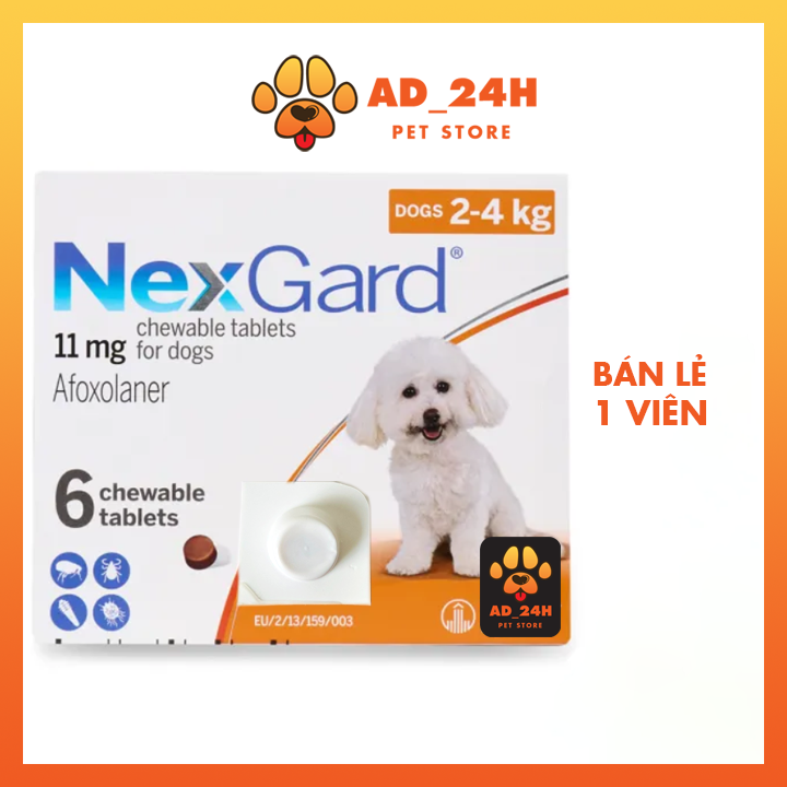 1Vien NEXGARD sạch ve rận, ghẻ, viêm da Chó