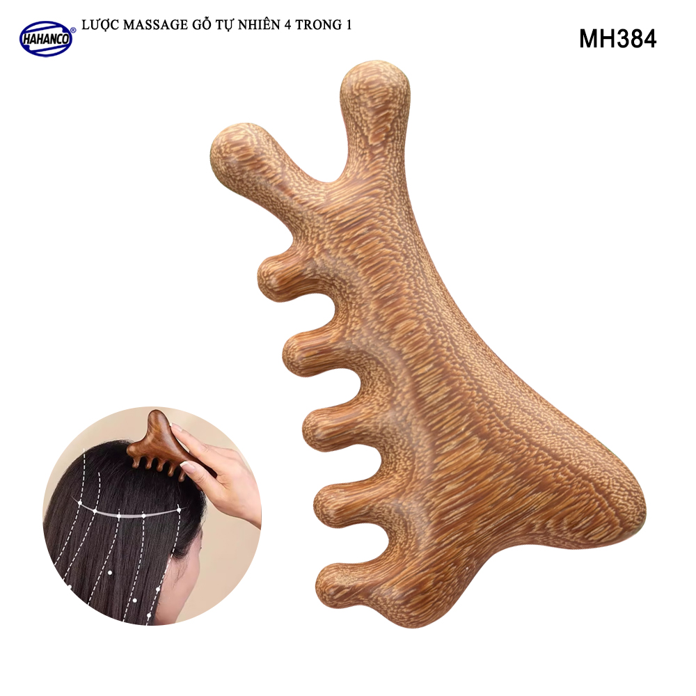 Lược Massage Dụng Cụ Làm Đẹp Chuyên Nghiệp Gỗ Tự Nhiên 4 Trong 1 - HAHANCO - MH384