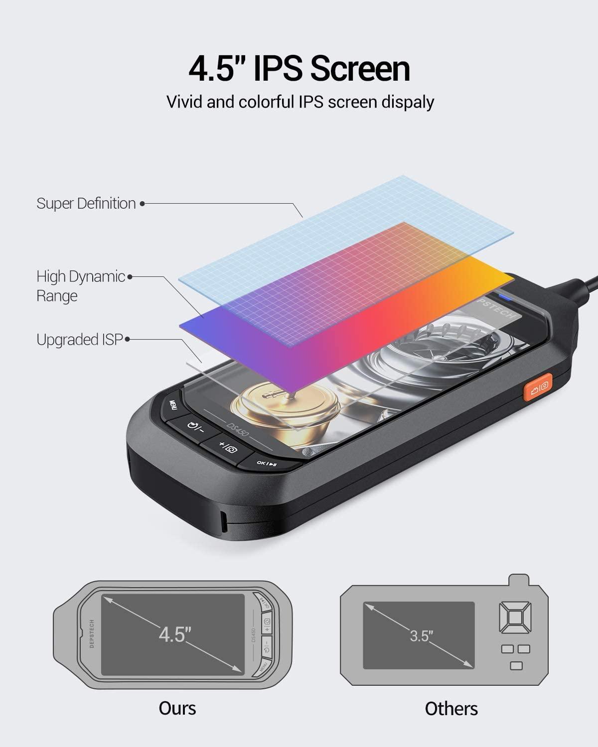 DEPSTECH Nội Soi Ống Kính Kép 4.5 "Màn Hình IPS 1080P HD Camera Kiểm Tra Công Nghiệp Borescope Nội Soi Kỹ Thuật Số Với Thẻ 32GB