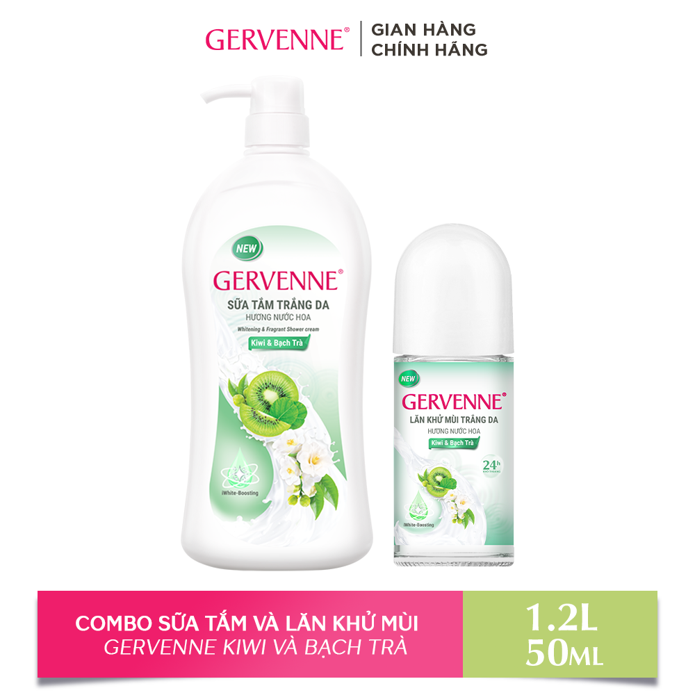 Combo 2 Sữa tắm trắng da Gervenne 1.2L và lăn khử mùi hương trái cây 50ml