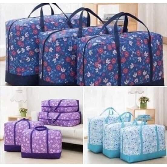 SET 3 túi đựng chăn màn quần áo màu xanh tím than bằng vải oxford siêu bền siêu nhẹ chống thấm tốt