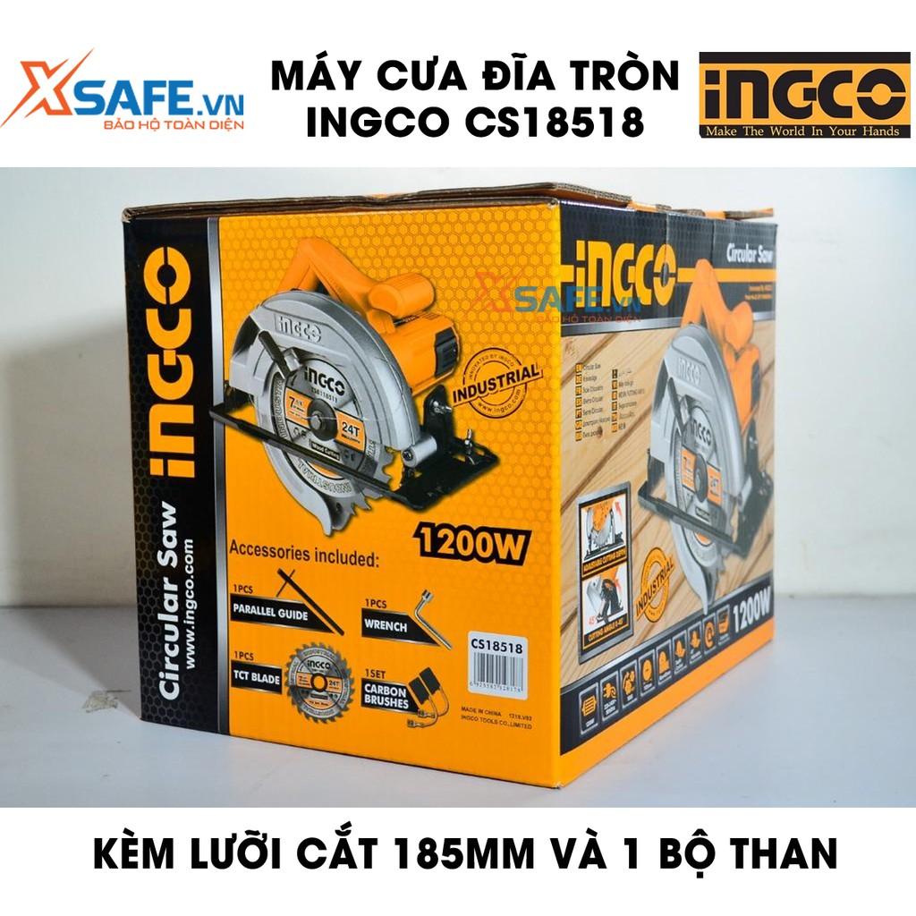 Máy cưa đĩa tròn INGCO CS18518 kèm theo 1 lưỡi cắt 185mm và 1 bộ than, công suất 1200W, tốc độ không tải 5000rpm