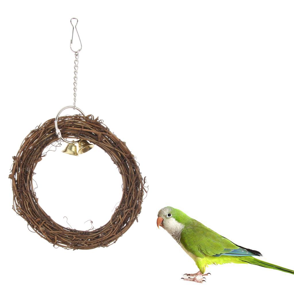 Bird Parrot Cage Hanging Swing Chew Perches Toys Cockatiel Budgie Rattan Stand