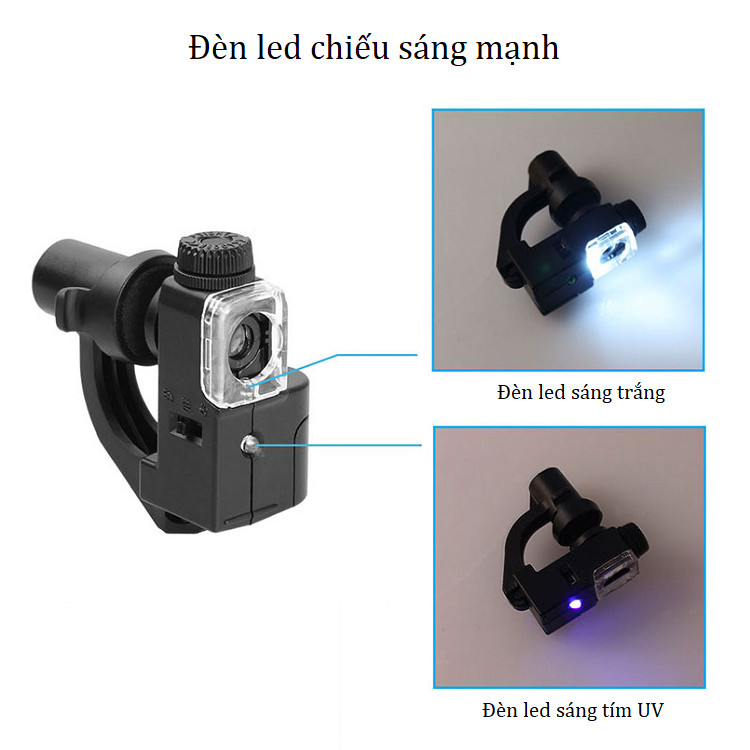 Kính lúp mini phóng đại 90 lần cao cấp tích hợp kẹp điện thoại có đèn led hỗ trợ M490 ( TẶNG KÈM QUẠT MINI CẮM CỔNG USB NGẪU NHIÊN )