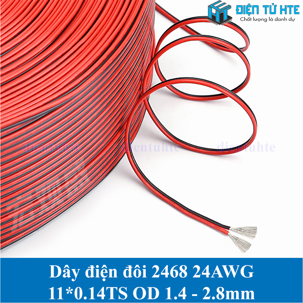 Combo 5 mét Dây điện đôi Đen đỏ 2468 24AWG 11*0.14TS OD 1.4 - 2.8mm