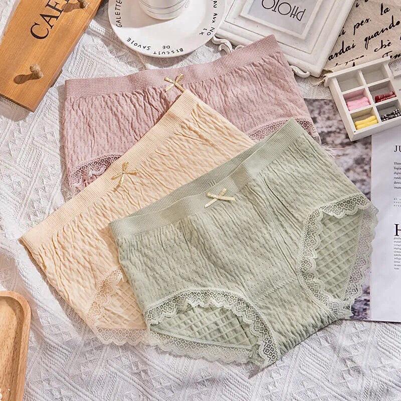 Quần Lót Nữ ️️ Quần Chip Nữ Cotton Gân Tăm Nhăn Kháng Khuẩn Cao Cấp Viền Ren Thông Hơi