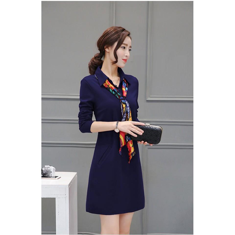 Đầm cổ đức dài tay tặng kèm khăn cổ DVNL14