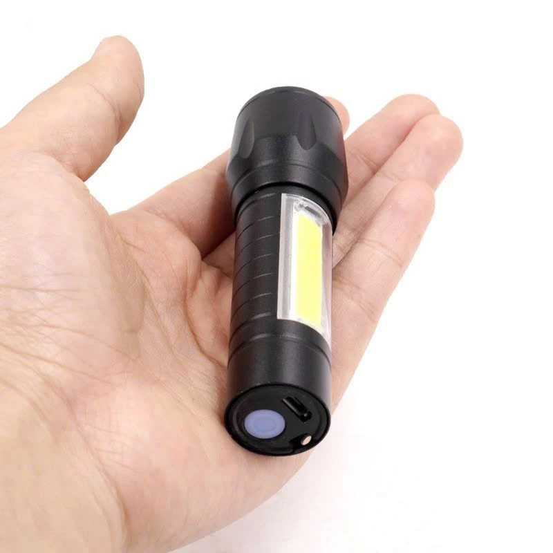 Đèn Pin Led Siêu Sáng Mini Có Sạc USB 3 Chế Độ 2 Đèn Có Zoom - Hàng Chính Hãng