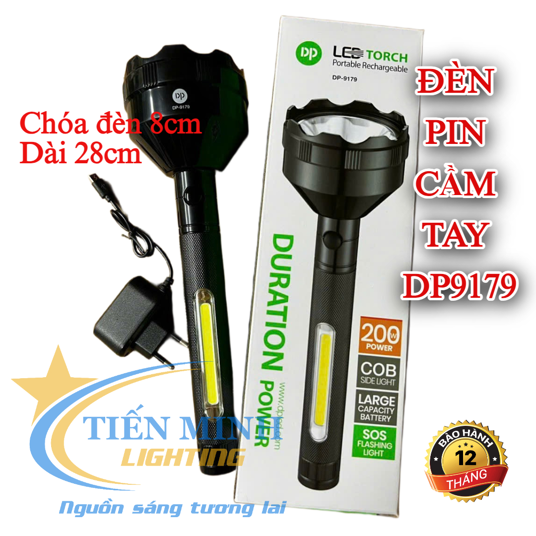 Đèn Pin Cầm Tay DP-9179 (200W), 2 Chế Độ Sáng Mạnh/Yếu, công tắc ON/OFF, tầm chiếu xa 50 - 100m, chip led siêu sáng