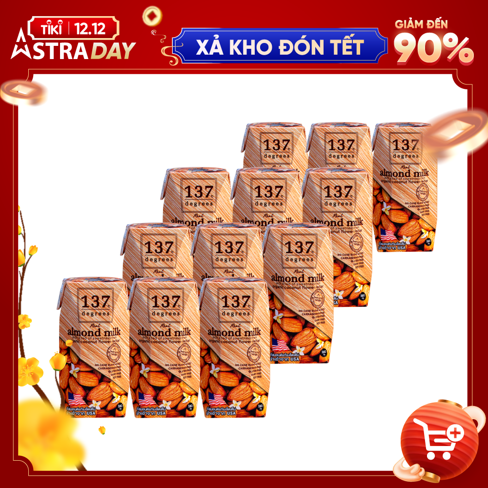 Combo 4 Lốc Sữa Hạt Hạnh Nhân Nguyên Chất 137 Degrees (180ML x 12 Hộp)