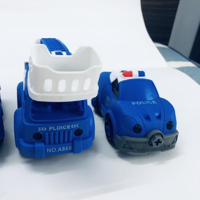 Xe ô tô cảnh sát, cứu thương, cứu hộ, combo 4 xe kèm cờ lê tua vít lắp ráp