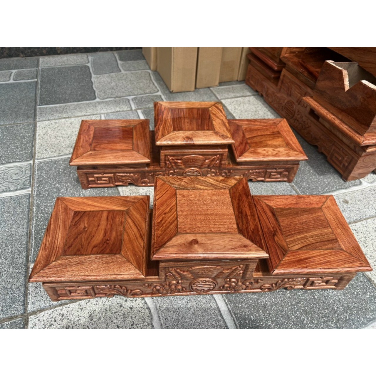 Tam Cấp, Tam Sơn Gỗ Hương Kê Bát Hương, Đỉnh, Đồ Thờ mặt 16cm dài 53 cm