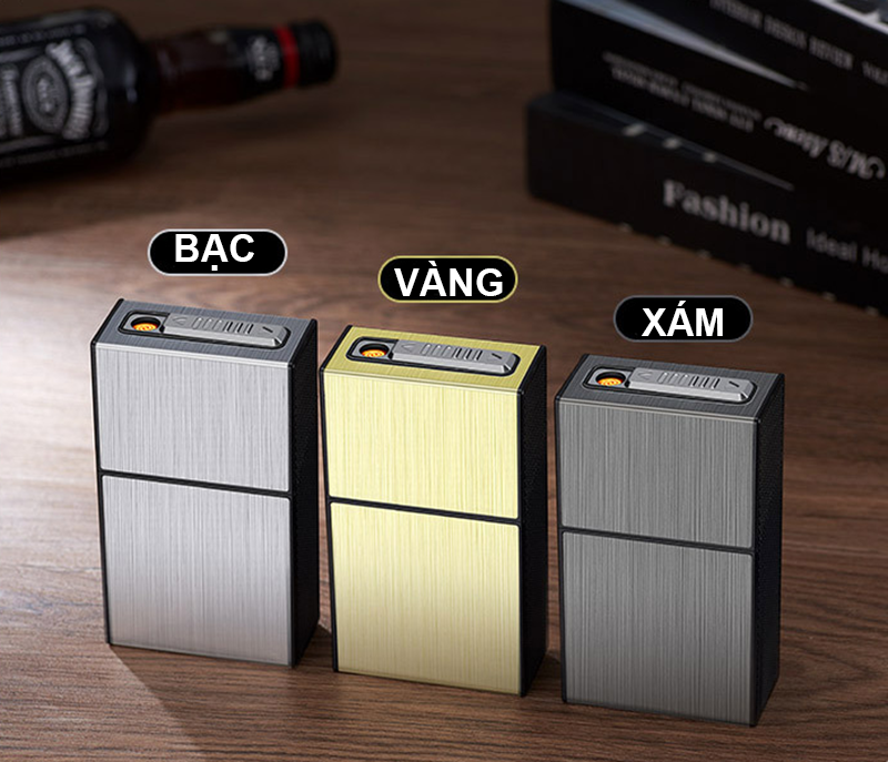 Bật Lửa Điện Kiêm Hộp Đựng Thuốc 20 Điếu Lớn Ngắn HB207 - Sạc Điện