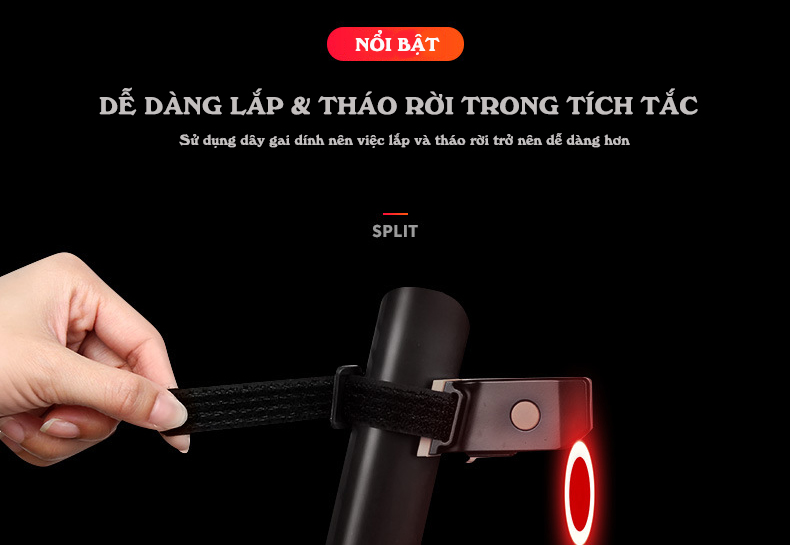 Đèn LED Hậu Gắn Phía Sau Xe Đạp - 5 Chế Độ Cảnh Báo An Toàn Đạp Xe Ban Đêm - Sạc USB - Chống Nước Dildu - Hàng chính hãng