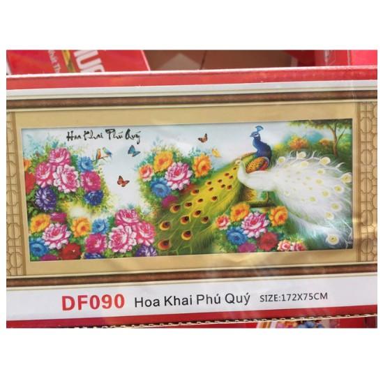 Tranh Đính Đá CÔNG HOA KHAI PHÚ QUÝ (ĐÁ ABC CAO CẤP). Kích Thước: 1m72 x 75cm