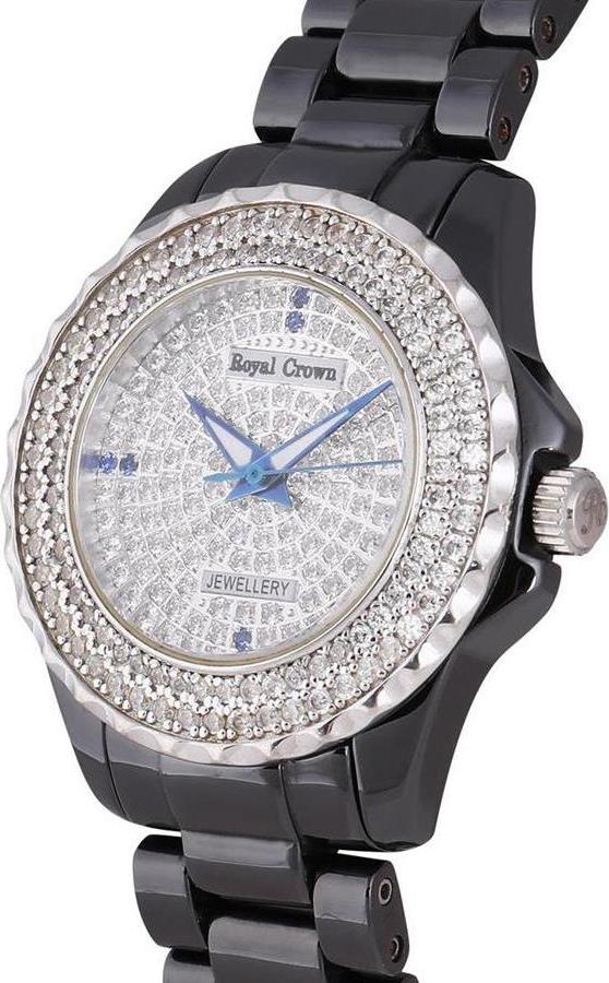 Đồng hồ nữ chính hãng Royal Crown 3821 dây đá Ceramic đen mặt full đá