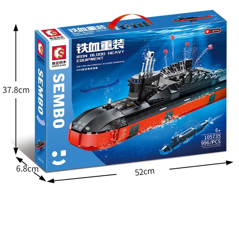 Đồ chơi lắp ráp Tàu Ngầm Thủy Lôi 094, Sembo Block 105735 Xếp hình thông minh, Mô hình tàu ngầm