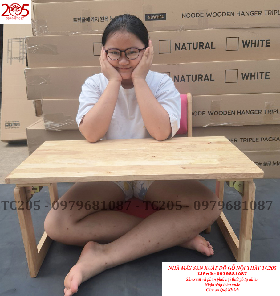 BÀN CHÂN KHUNG - GỖ CAO SU - 40x70xcao 35cm- 205 TC Folding Wooden Table